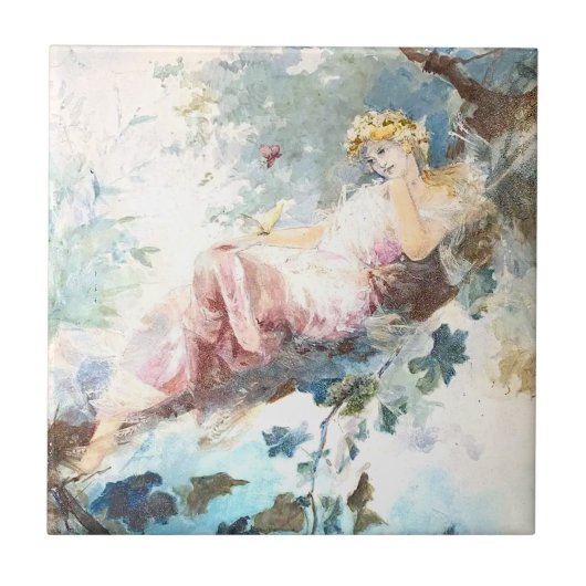 蝶のピンクの妖精 タイル (正面)