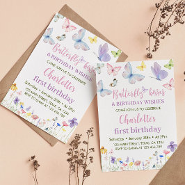 蝶のファーストバースデー招待状 ワイルドフラワー 招待状