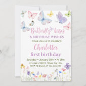 蝶のファーストバースデー招待状 ワイルドフラワー 招待状 (正面)