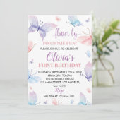 蝶のファーストバースデー招待状 女の子 ワンダーランド 招待状 (スタンド正面)