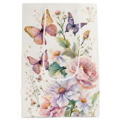 蝶のフローラブライダルシャワーの好意 ミディアムペーパーバッグ (裏面)