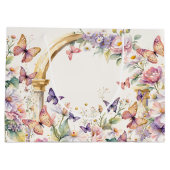 蝶のフローラブライダルシャワーの好意 ラージペーパーバッグ (裏面)