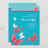 蝶のブライダルシャワーの招待 招待状 (正面/裏面)