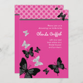 蝶のブライダルシャワーの招待 招待状 (正面/裏面)