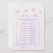 蝶のブライダルシャワーは彼女はむしろゲームカード 招待状 (正面)