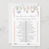 蝶のブライダルシャワーゲーム彼女はむしろ 招待状 (正面)