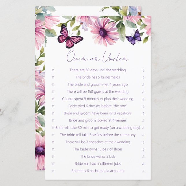 蝶のブライダルシャワー以上またはゲーム中 (正面/裏面)