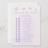 蝶のブライダルシャワー彼は彼女はゲームカードを言った 招待状 (正面)