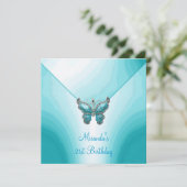 蝶のブルー・ホワイト・アブストラクト 21歳の誕生日 招待状 (スタンド正面)