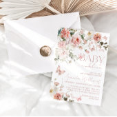 蝶のベビーの開花ピンクのフローラ赤ちゃんシャワー 招待状