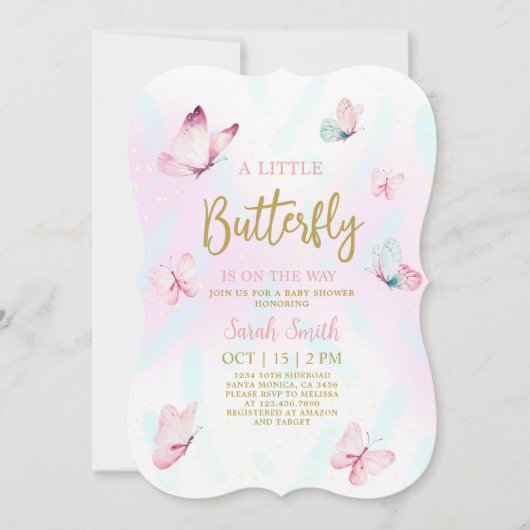 蝶のベビーシャワーガール招待状 招待状 (正面)