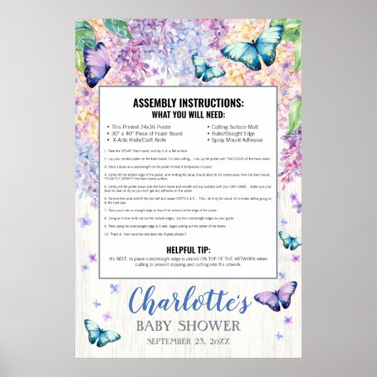 蝶のベビーシャワーフォトプロップフレーム 発泡ボード ポスター (正面)