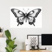 蝶のミニマルスケッチ ポスター (ホームオフィス)
