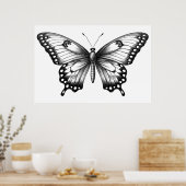 蝶のミニマルスケッチ ポスター (キッチン)