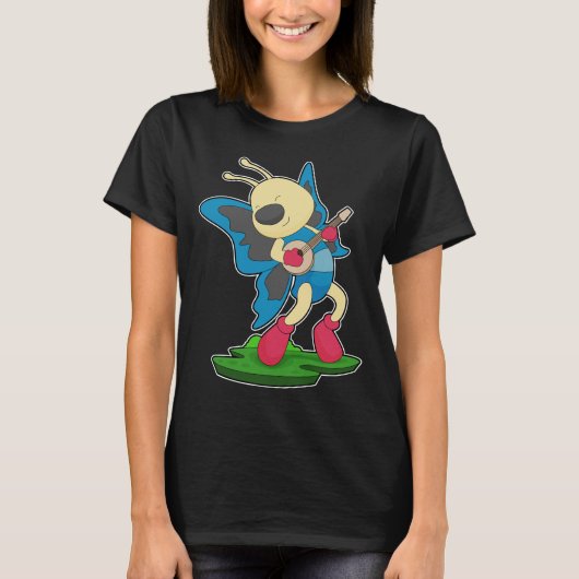 蝶のミュージシャン ギター ミュージック Tシャツ (正面)