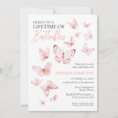 蝶のライフタイムピンク赤面ブライダルシャワー 招待状 (正面)