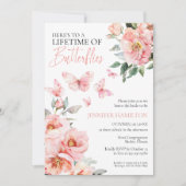 蝶のライフタイムピンク赤面ブライダルシャワー 招待状 (正面)