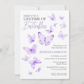 蝶のライフタイムラベンダーブライダルシャワー 招待状 (正面)