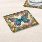 蝶のレインボーバレエ スクエアペーパーコースター (アングル)