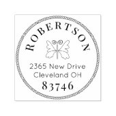 蝶のロゴとロープの縁どフォントスタンプ セルフインキングスタンプ (デザイン)