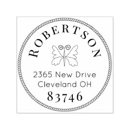 蝶のロゴとロープの縁どフォントスタンプ セルフインキングスタンプ