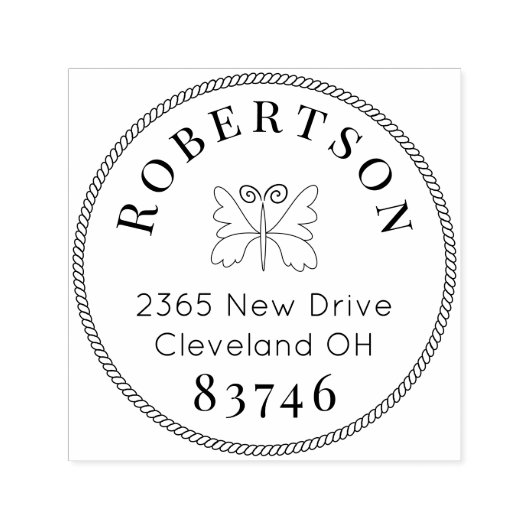 蝶のロゴとロープの縁どフォントスタンプ セルフインキングスタンプ (デザイン)