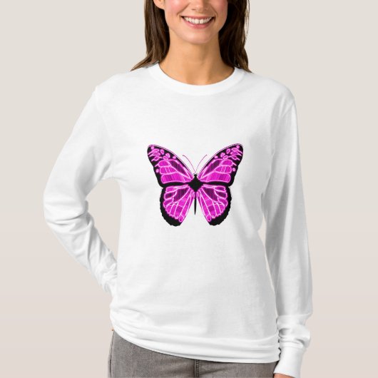 蝶のロングスリーブシャツ 女性用 Tシャツ (正面)