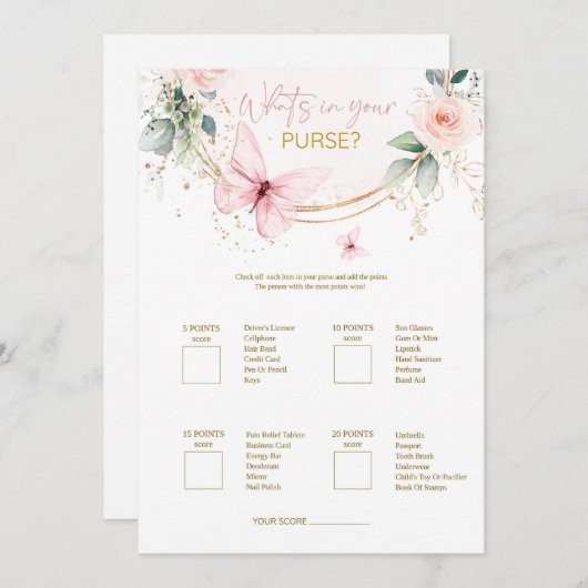 蝶のワイルドフラワーゲームを財布の中の何 招待状 (正面/裏面)