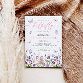 蝶のワイルドフラワーピンクと紫の赤ちゃんシャワー 招待状
