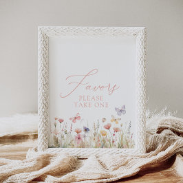 蝶のワイルドフラワーベビーシャワーの好意サイン ポスター