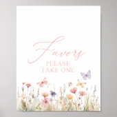 蝶のワイルドフラワーベビーシャワーの好意サイン ポスター (正面)