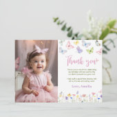 蝶のワイルドフラワー感謝カード 誕生日パーティー サンキューカード (スタンド正面)