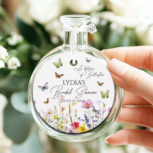 蝶の一生のワイルドフラワーブライダルシャワー フェイバータグ