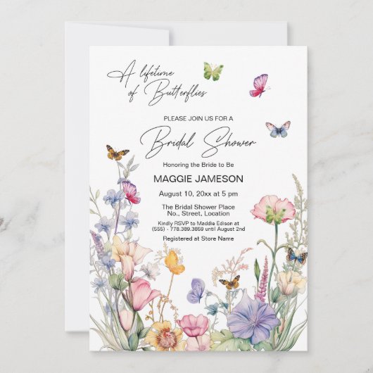 蝶の一生のワイルドフラワーブライダルシャワー 招待状 (正面)