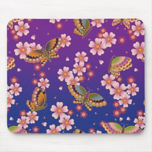 蝶の中日本のに桜の花パープル マウスパッド (正面)