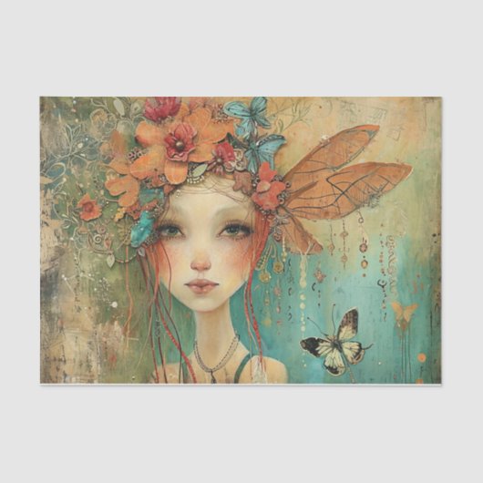 蝶の予測できな妖精の女の子のデコページ 薄葉紙 (正面)