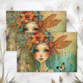 蝶の予測できな妖精の女の子のデコページ 薄葉紙