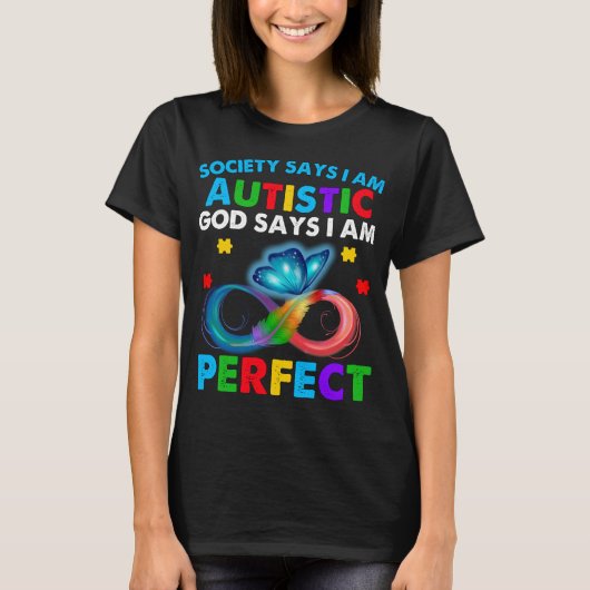 蝶の会は私は自閉症の神であると言う Tシャツ (正面)