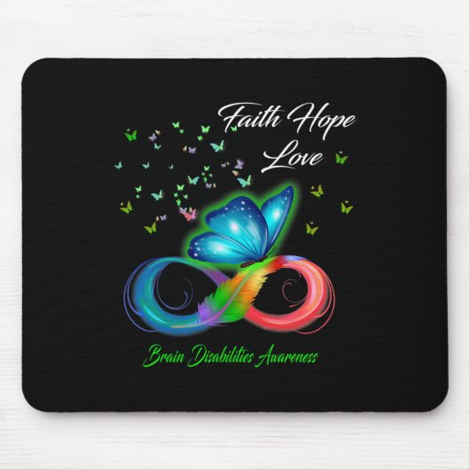 蝶の信仰の希望の愛の脳障害を認識 マウスパッド (正面)