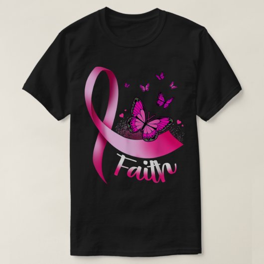 蝶の信仰ピンクリボンがん乳房アワレ Tシャツ (デザイン正面)