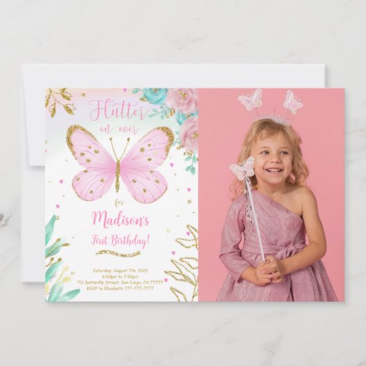 蝶の写真招待状 招待状 (正面)