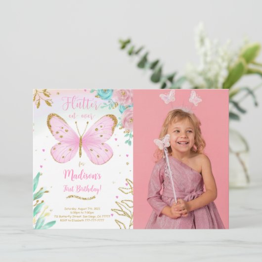 蝶の写真招待状 招待状 (スタンド正面)