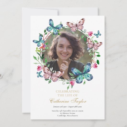 蝶の写真葬儀プログラム 招待状 (正面)