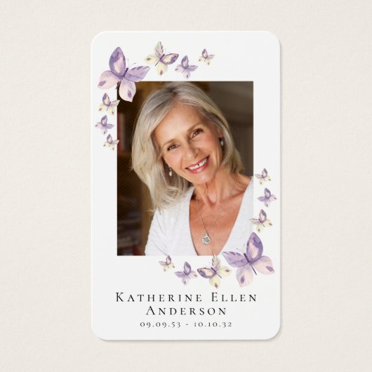 蝶の写真葬儀記念祈りの言葉カード (正面)