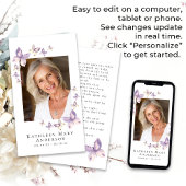 蝶の写真葬儀記念祈りの言葉カード