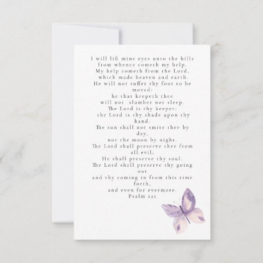 蝶の写真葬儀記念祈りの言葉カード カード (裏面)