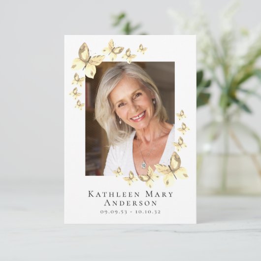 蝶の写真葬儀記念祈りの言葉カード 招待状 (スタンド正面)