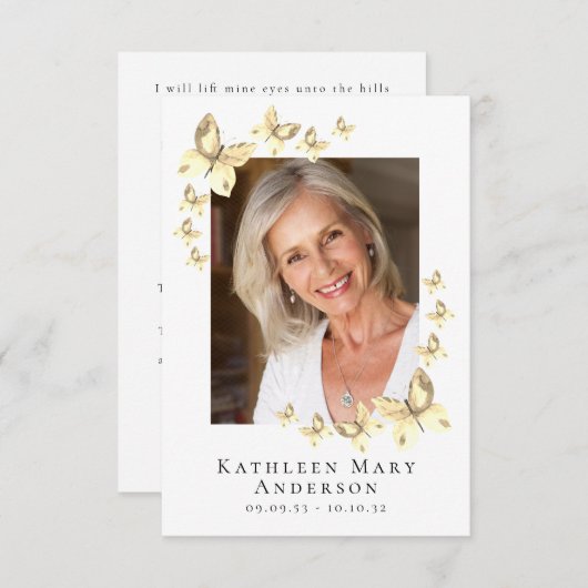 蝶の写真葬儀記念祈りの言葉カード 招待状 (正面/裏面)