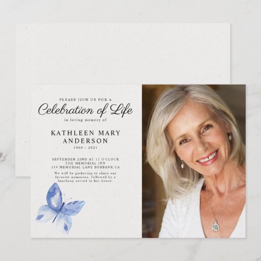 蝶の写真 人生の祝い 招待状 (正面/裏面)