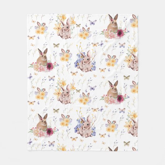 蝶の包み祝とバニーイースターの日 フリースブランケット (正面)